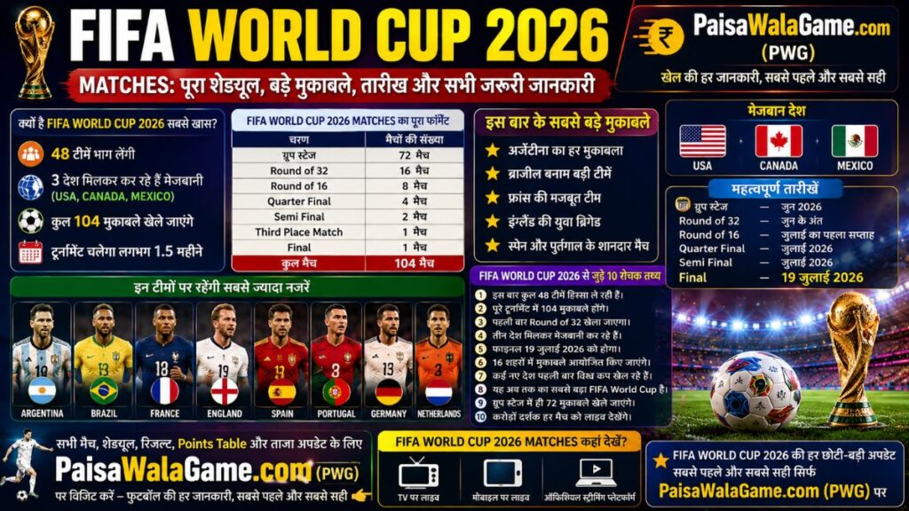 FIFA World Cup 2026 Matches: पूरा मैच शेड्यूल, बड़े मुकाबले, तारीख और सभी जरूरी जानकारी