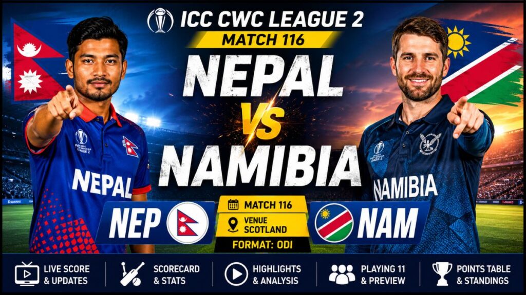 Nepal vs Namibia: किसने मारी बाजी, Scorecard, Highlights, Playing XI, Stats और ICC CWC League 2 की पूरी जानकारी
